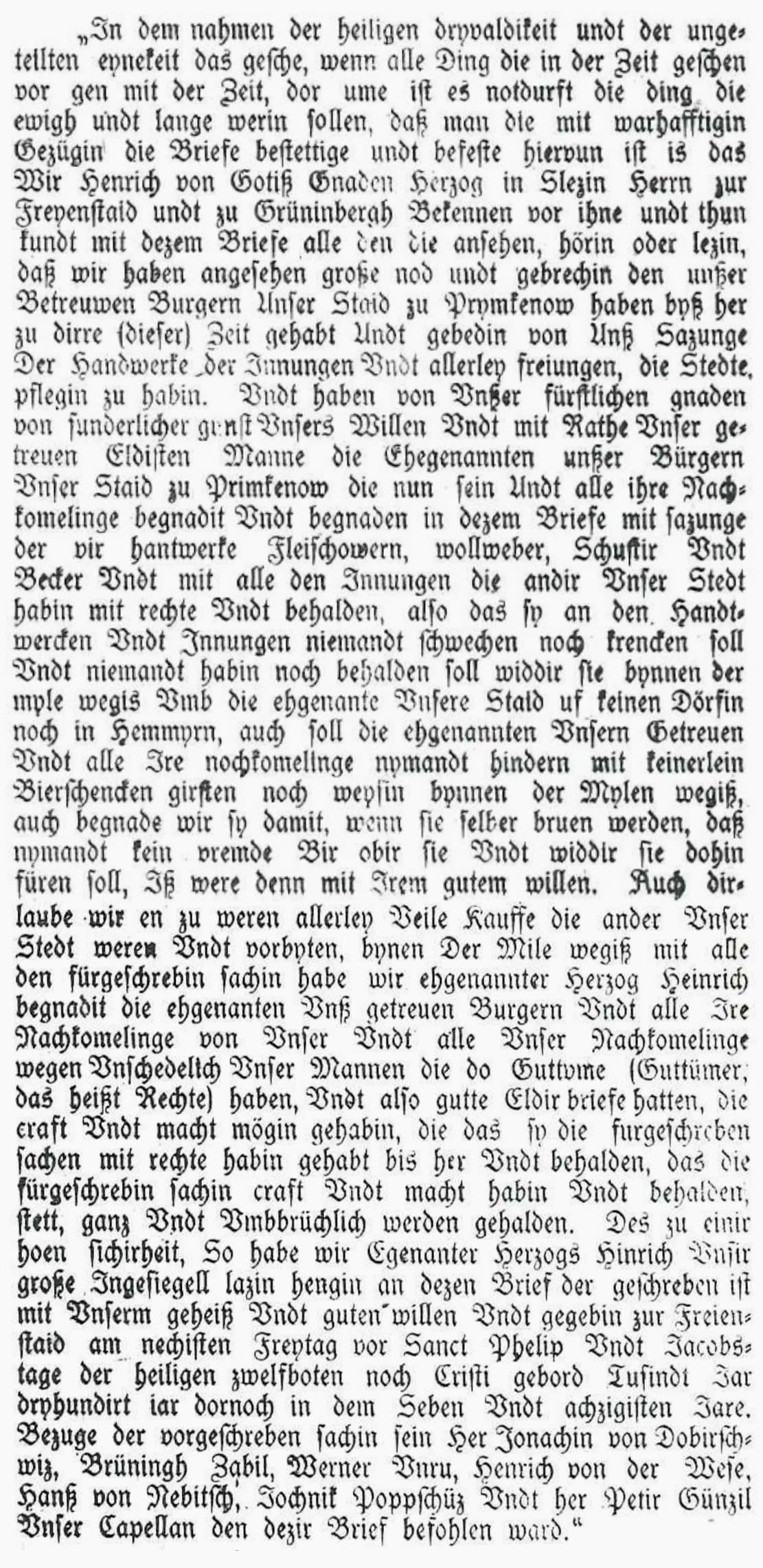 Odpis dokumentu księcia Henryka VIII z 1387 roku - Strona 1