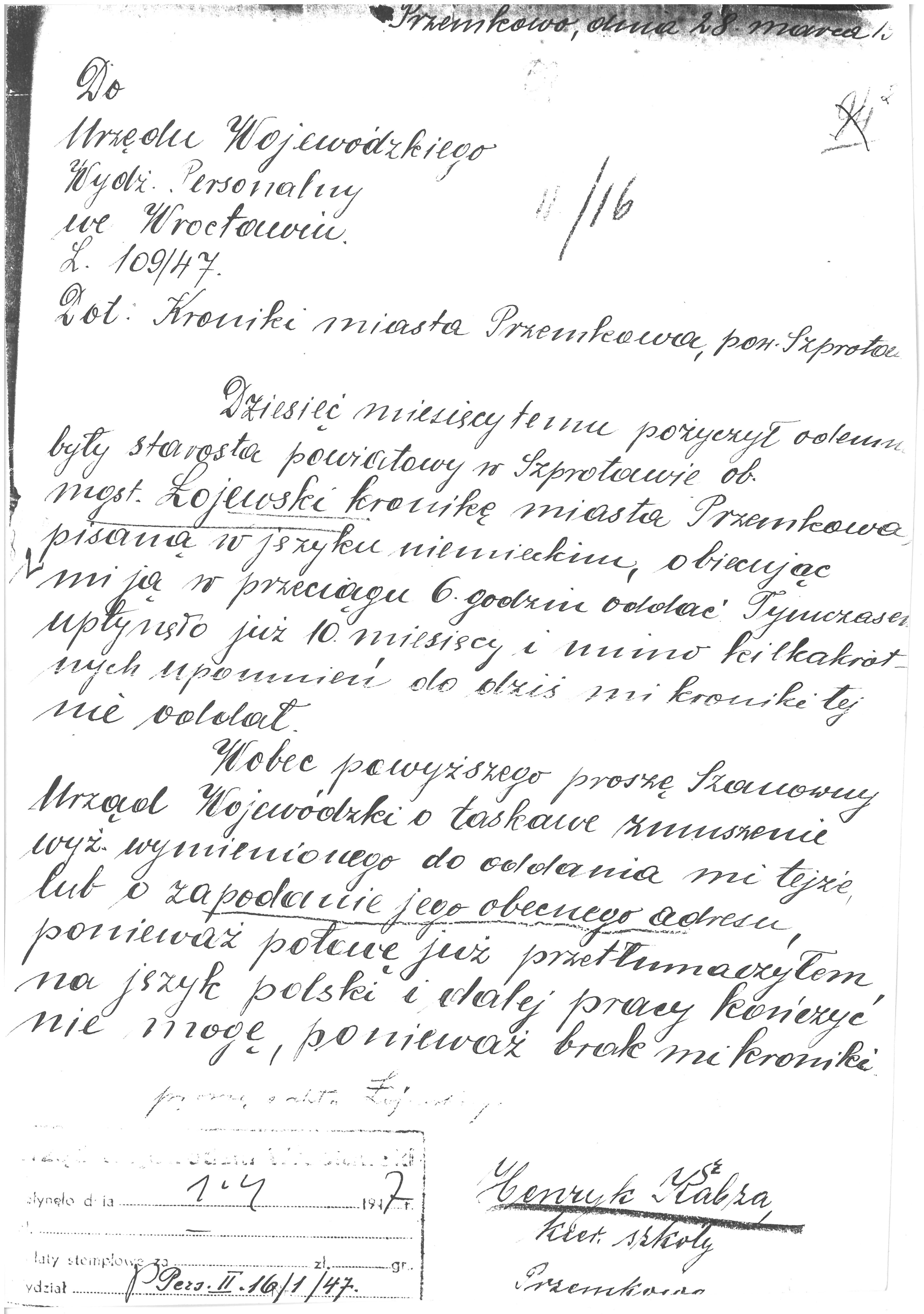 Kopia Pisma w sprawie Kroniki Przemkowa - Strona 1