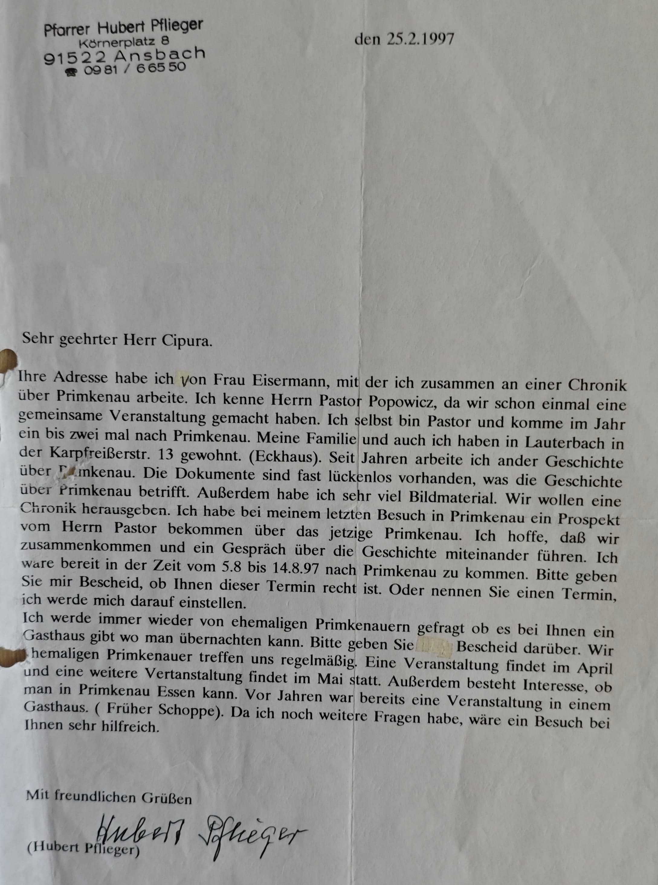 List od Hubert Pflieger - Strona 1