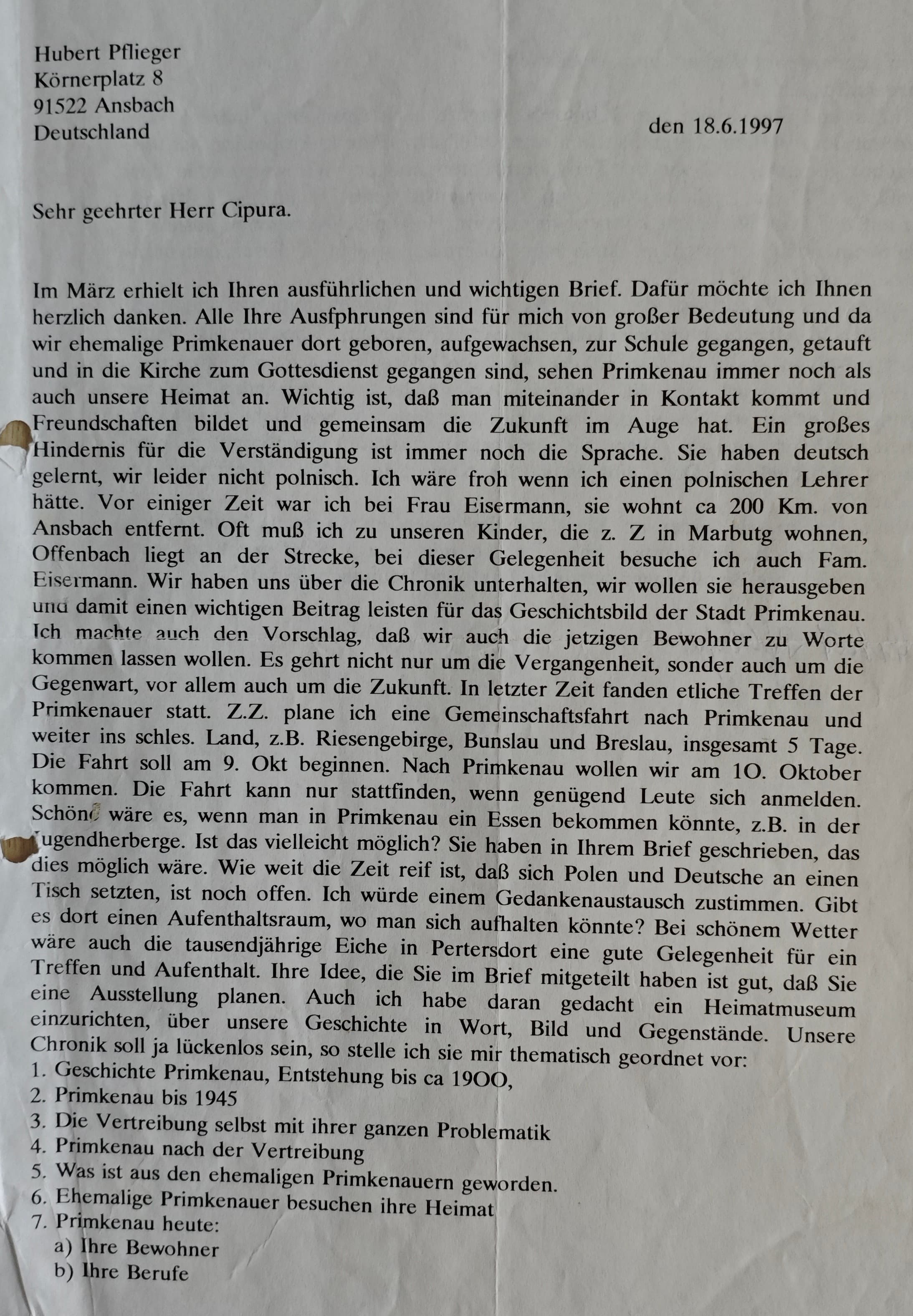 List od Hubert Pflieger - Strona 1