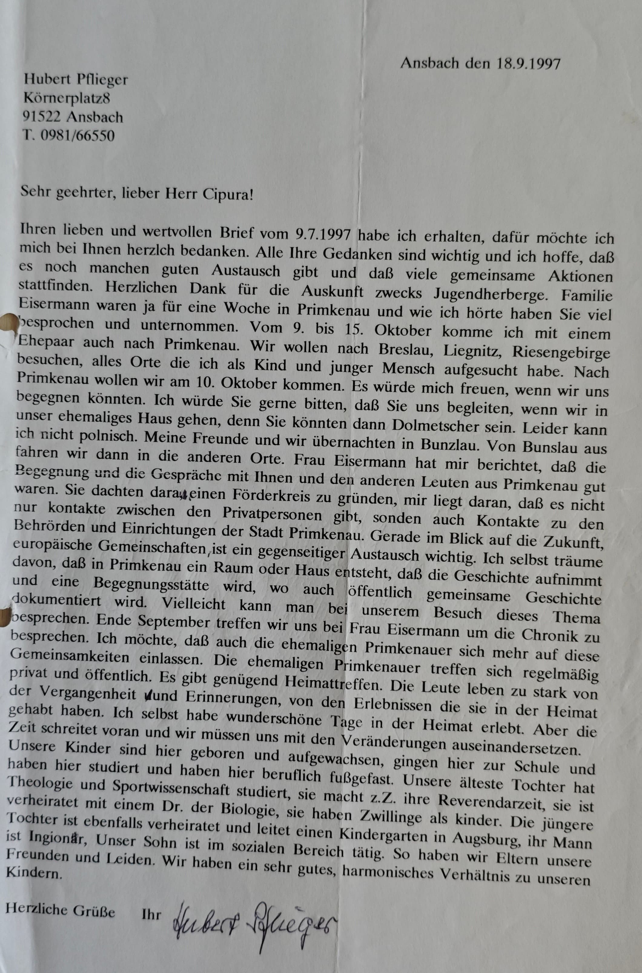 List od Hubert Pflieger - Strona 1