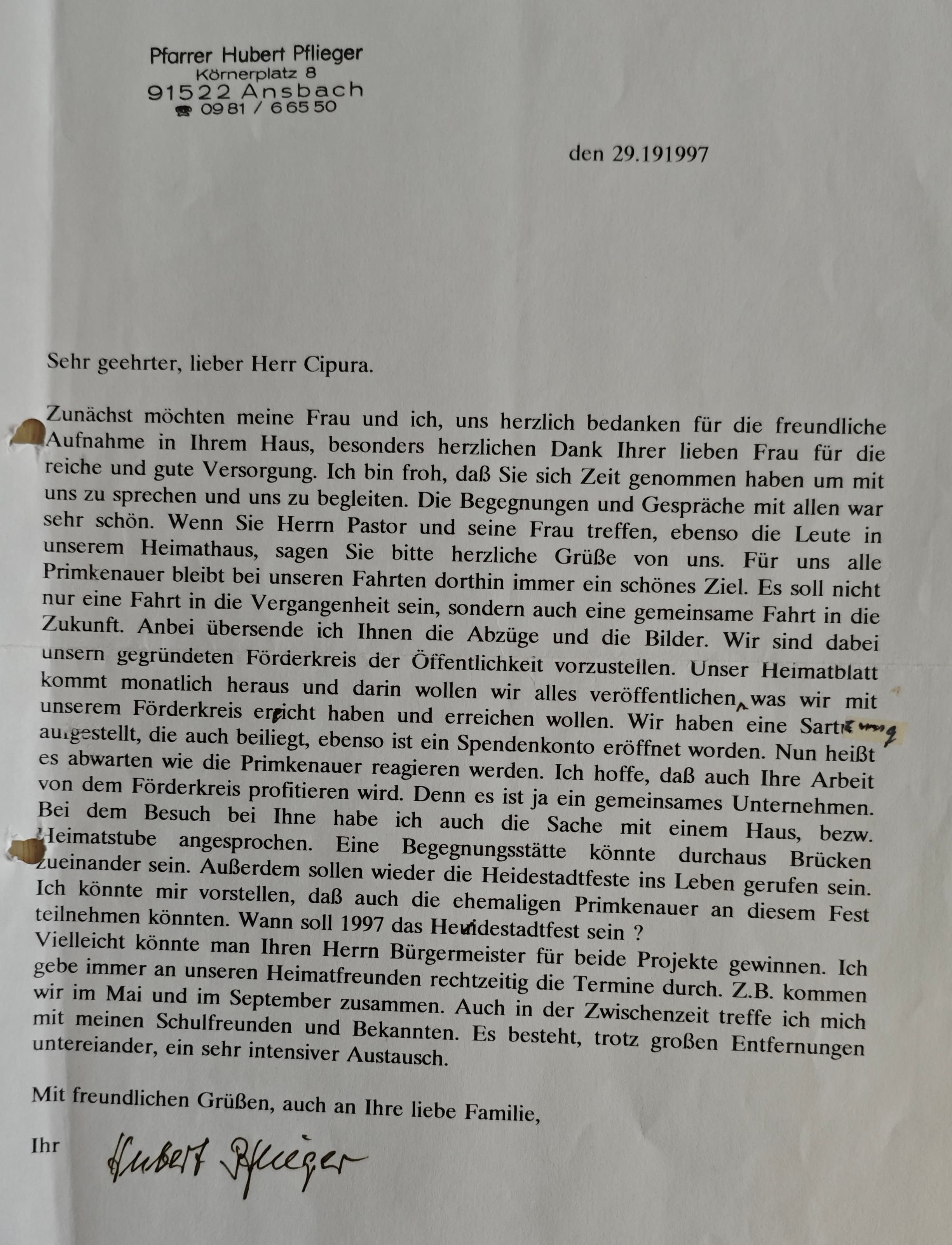 List od Hubert Pflieger - Strona 1