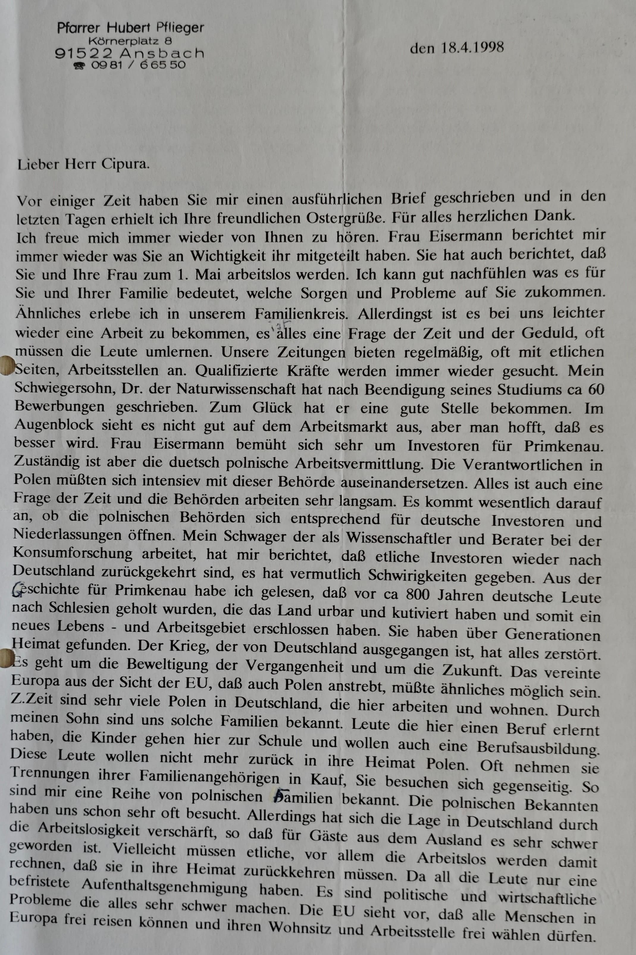 List od Hubert Pflieger - Strona 1