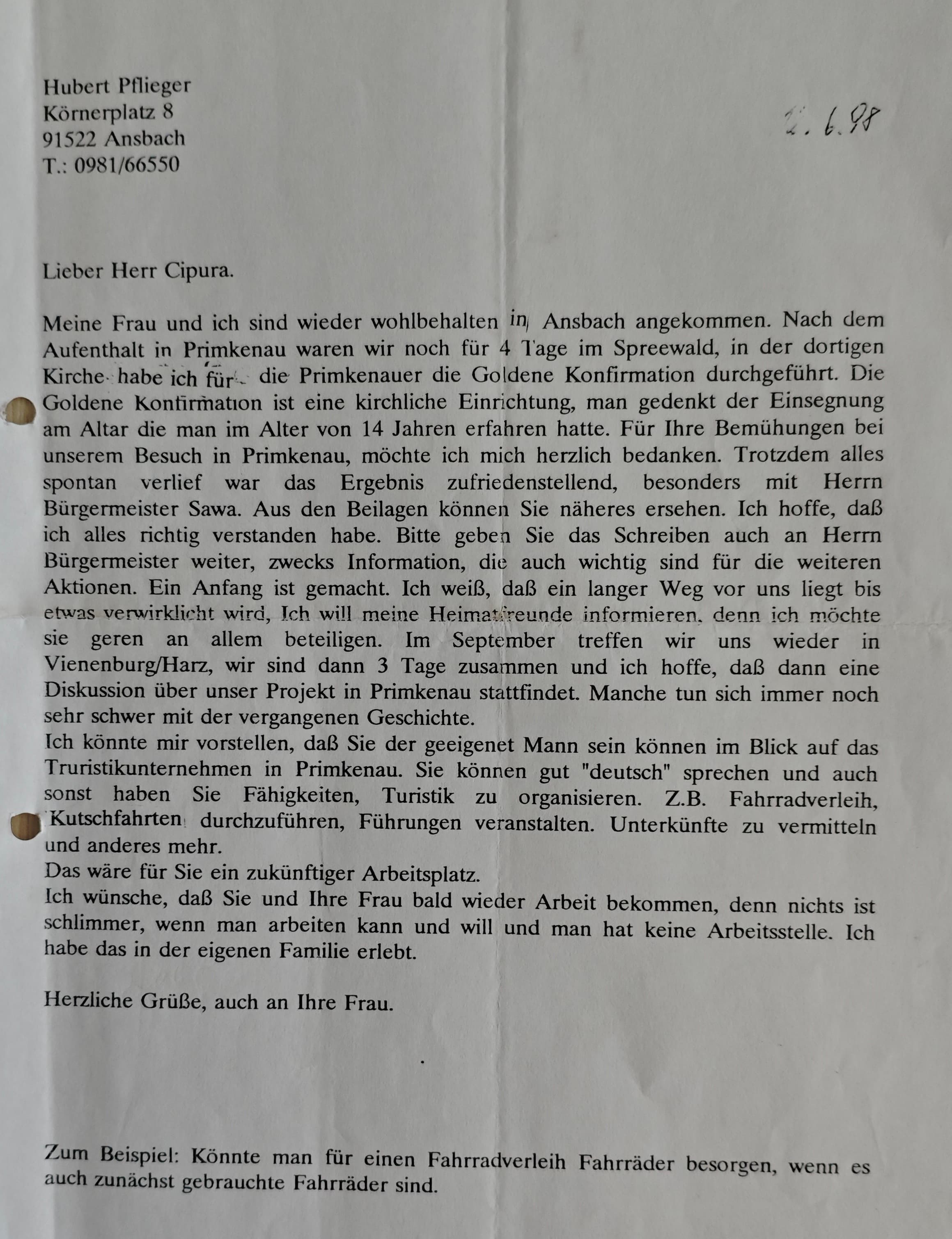 List od Hubert Pflieger - Strona 1