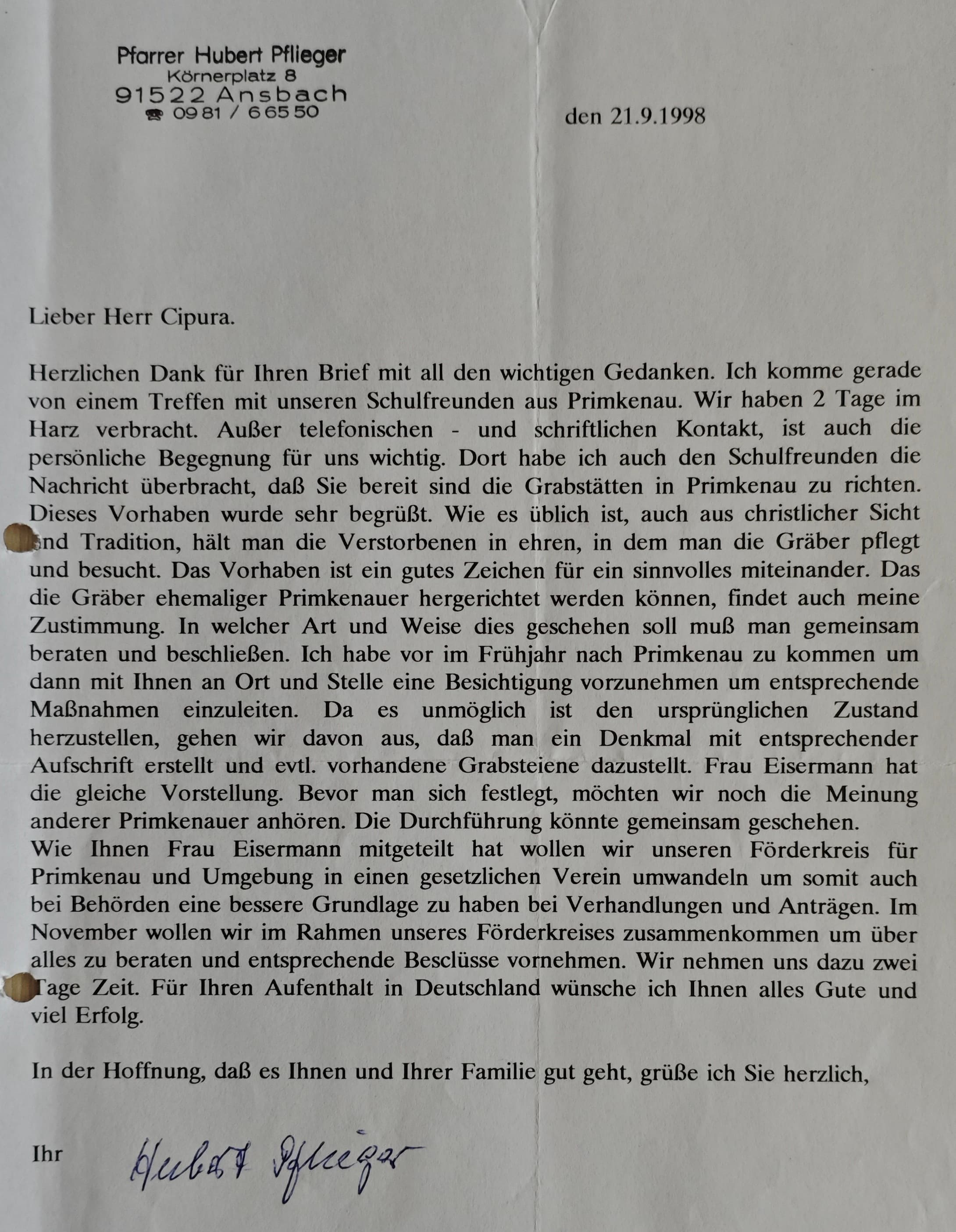 List od Hubert Pflieger - Strona 1