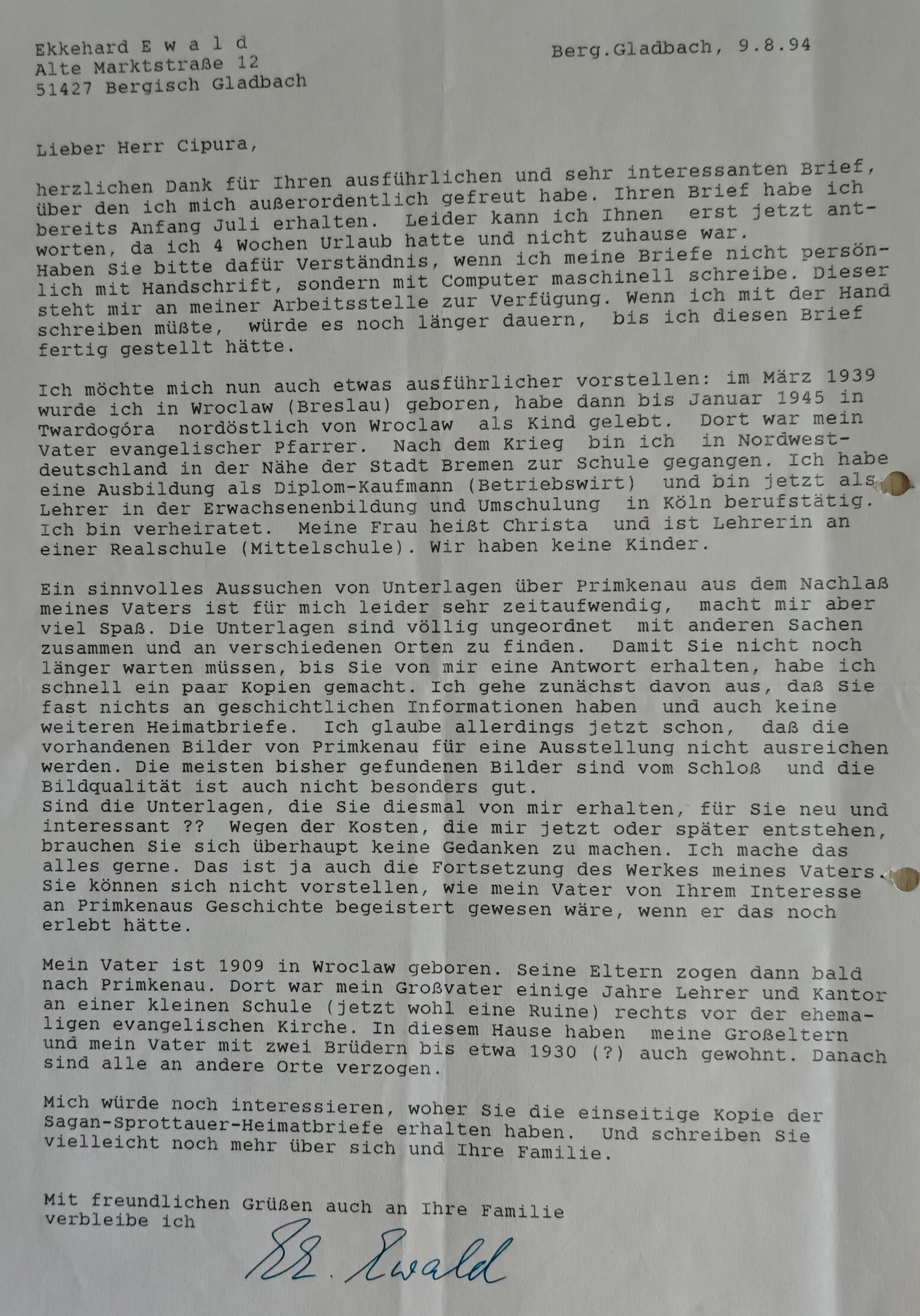 List od Ekkehard Ewald - Strona 1