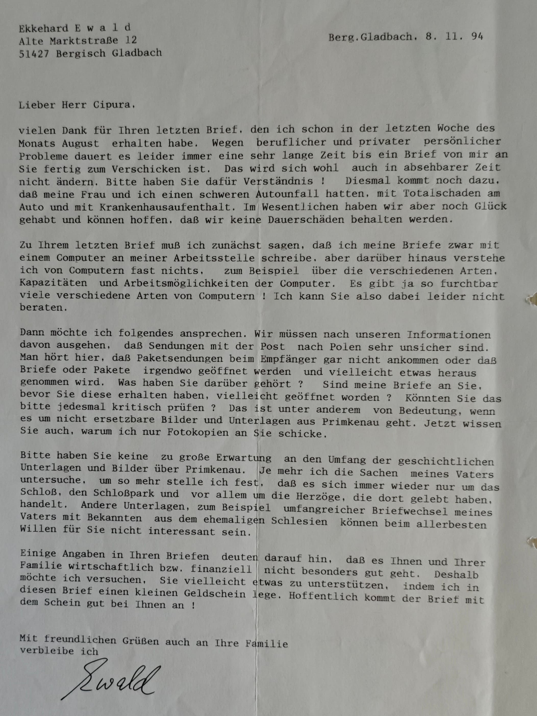 List od Ekkehard Ewald - Strona 1