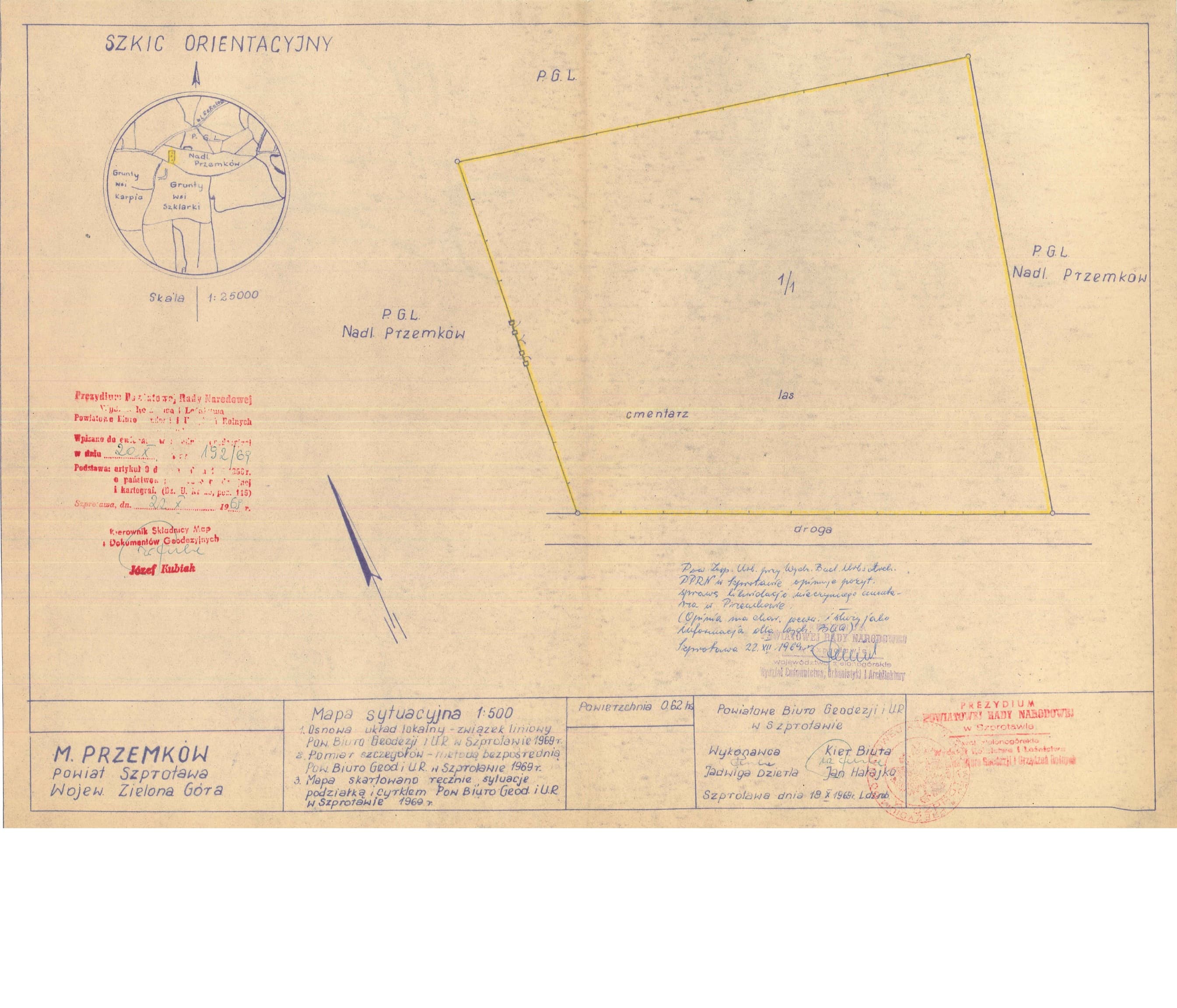 Kopia Mapy likwidowanego cmentarza na Dużej Hucie z dnia 22.10.1969 - Strona 1